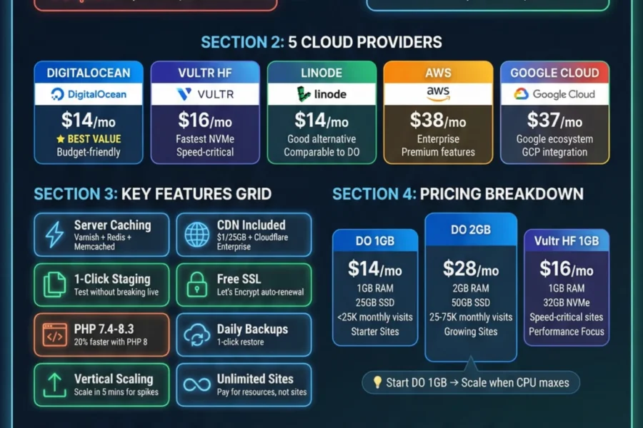 Cloudways hosting review graphic showing managed cloud hosting for faster WordPress sites