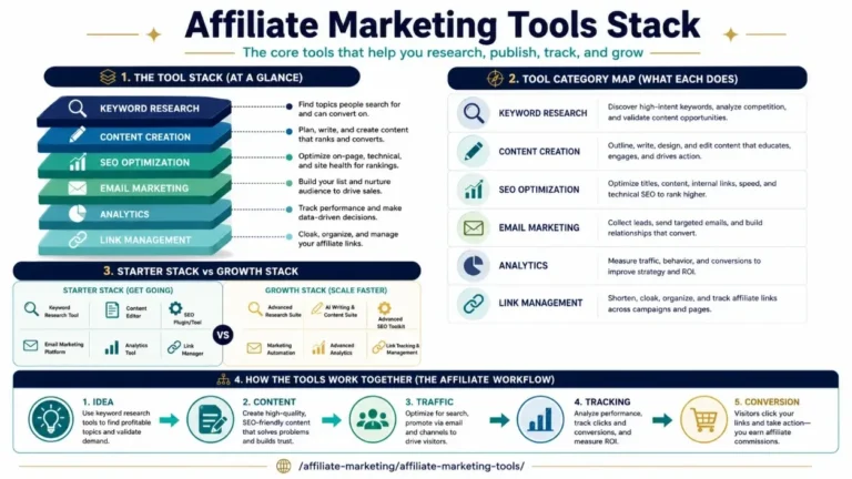Best Affiliate Marketing Tools: The Practical Stack featured infographic image